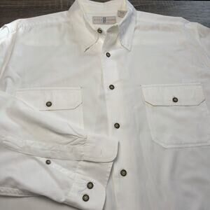 River Trader Men’s Large White Cotton Long Sleeve Button Up 2 Pocket Shirt